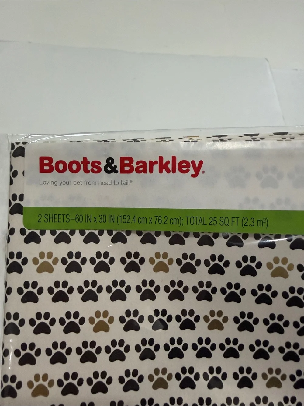 Boots & Barkley Black, Gold and White Paw Print Gift Wrap Sheets Set of 3